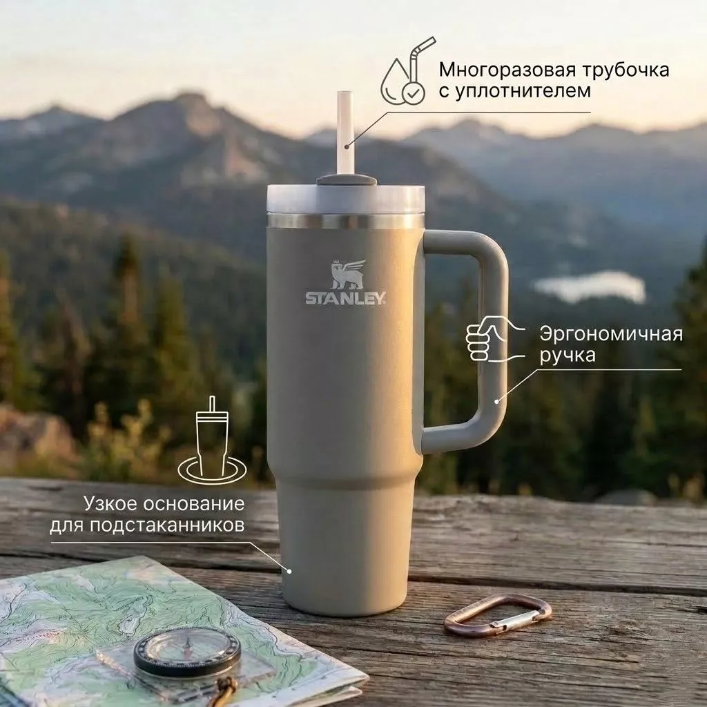 Термокружка STANLEY THE QUENCHER H2.0 FLOWSTATE TUMBLER (пепельный ASH), 887 ml, 10-11912-079 (ДИСКОНТ) с доставкой по России | BreadyФото 1