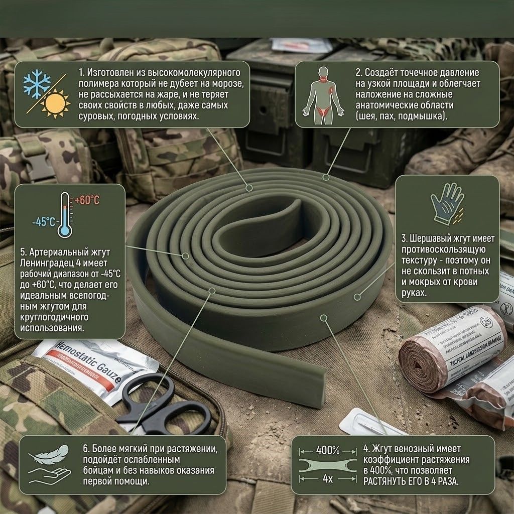 Жгут кровоостанавливающий полимерный  Ленинградец-4 олива с доставкой по России | BreadyФото 1