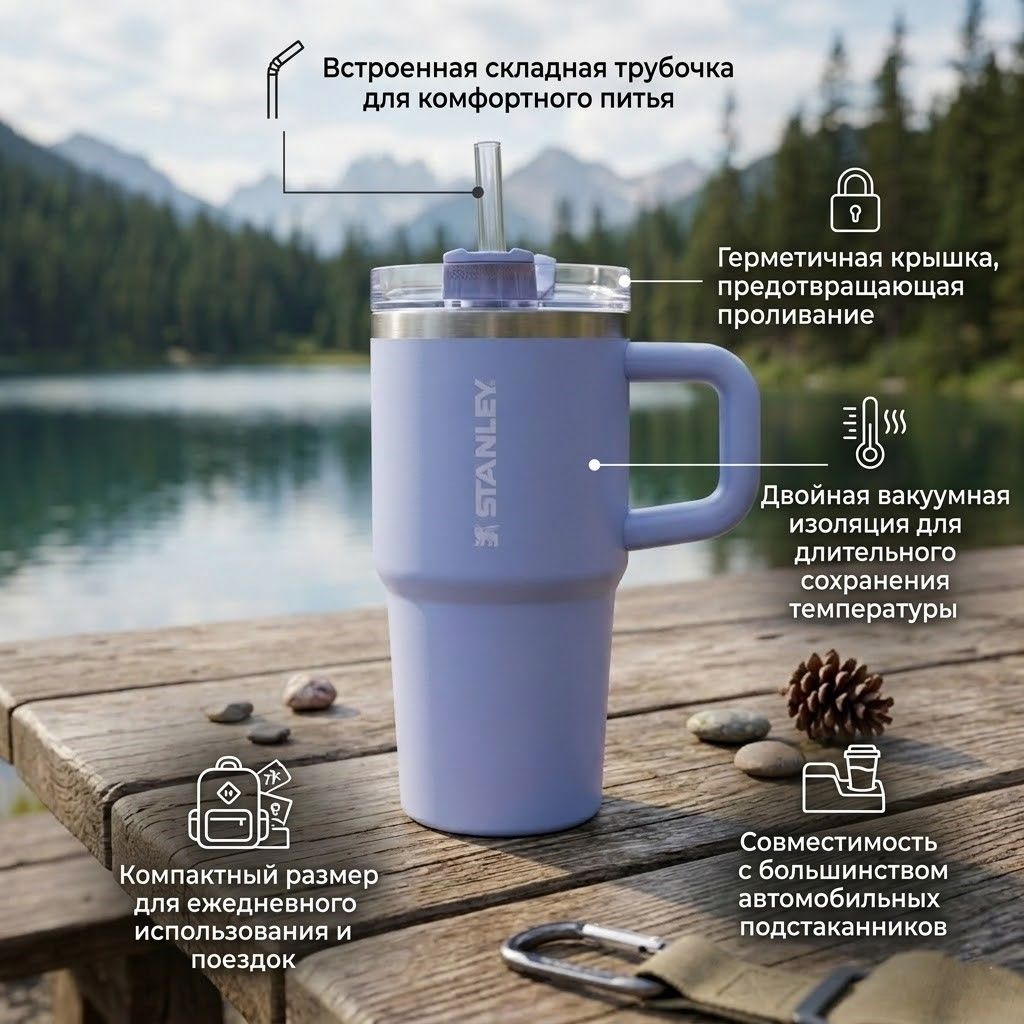 Термокружка STANLEY The Quencher ProTour Flip Straw Tumbler 591 ml (гортензия hydrangea), 10-12980-011 с доставкой по России | BreadyФото 1