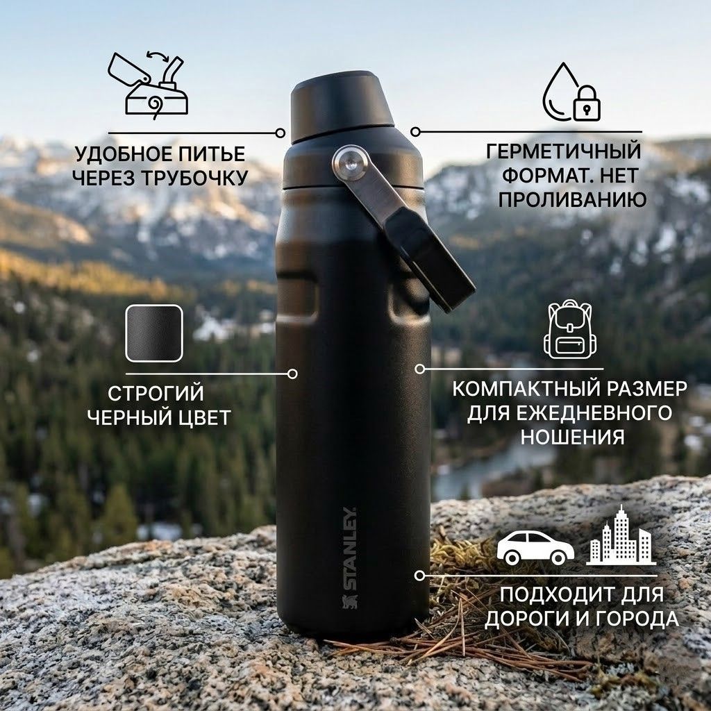 Термобутылка STANLEY GO Iceflow™ 473 ml (10-12579-009) black 2.0 черный с доставкой по России | BreadyФото 1