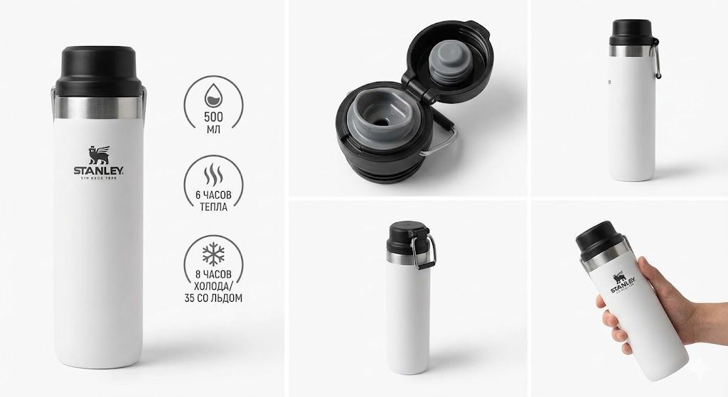 Термобутылка STANLEY GO Bottle белая 500ML 10-09557-002 с доставкой по России | BreadyФото 1