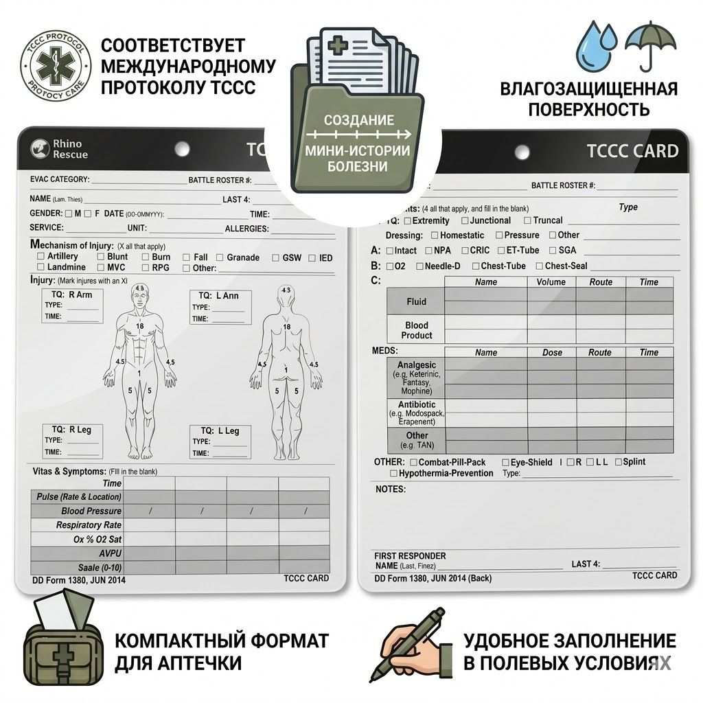 Карточка пострадавшего (Rhino Rescue) TCCC Card BCKZ0071 с доставкой по России | BreadyФото 1