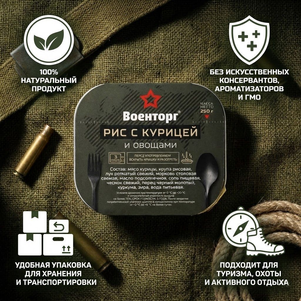 Рис с курицей и овощами Л4, 250 г (Военторг) с доставкой по России | BreadyФото 1