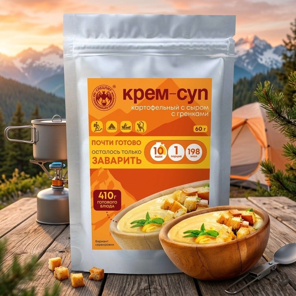 Крем-суп картофельный с сыром, гренками и мясом СПЕЦПИТ 60 гр. с доставкой по России | BreadyФото 4