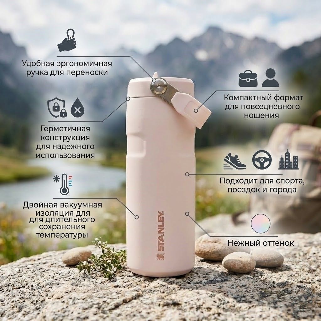 Термобутылка STANLEY The IceFlow™ Bottle 710 ml (10-13647-002) rose quartz розовый кварц с доставкой по России | BreadyФото 1