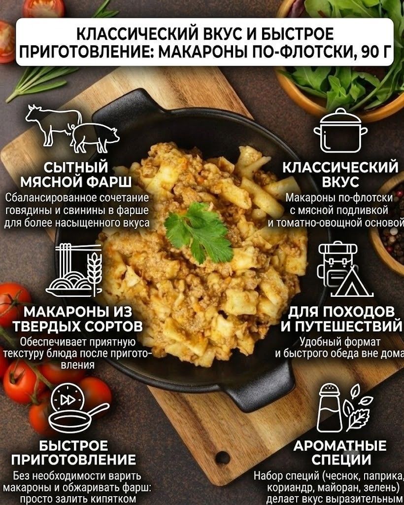 Сублимированные Макароны По-Флотски 75 г с доставкой по России | BreadyФото 1