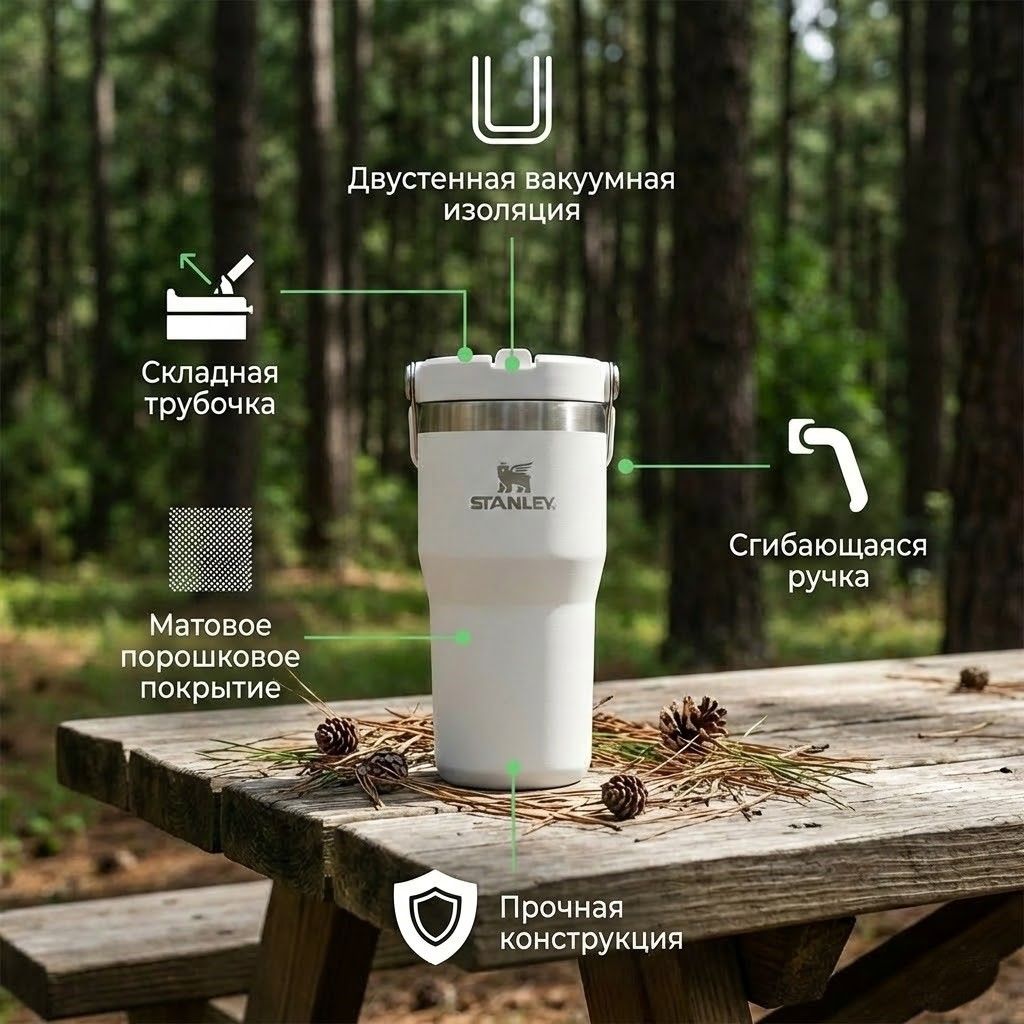 Термокружка Stanley The Iceflow Flip Straw Tumbler (белый), 10-09994-288, 591 мл с доставкой по России | BreadyФото 1