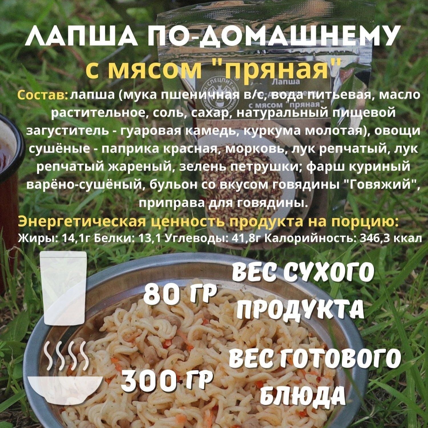 Лапша по-домашнему с мясом "пряная" СПЕЦПИТ 80 гр. с доставкой по России | BreadyФото 1
