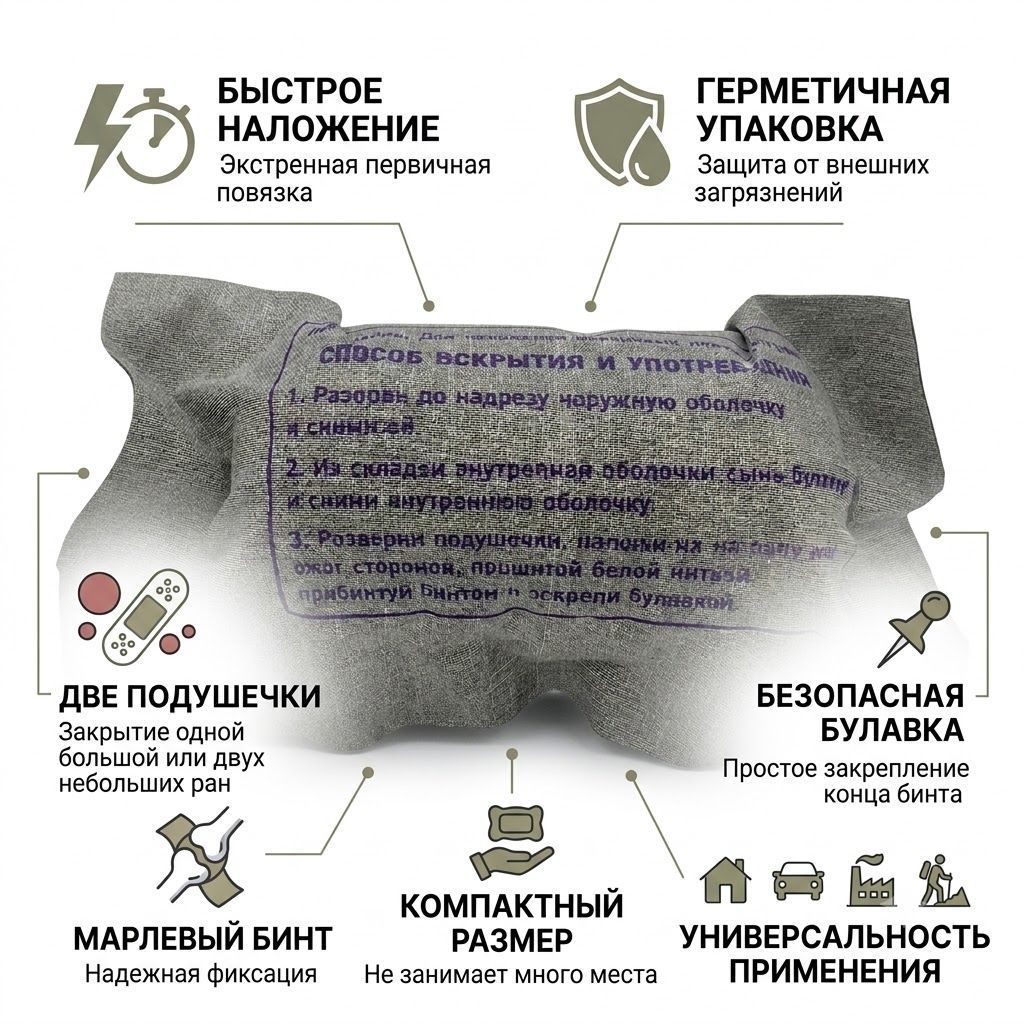 ИПП-1 Индивидуальный перевязочный пакет ГОСТ с доставкой по России | BreadyФото 1
