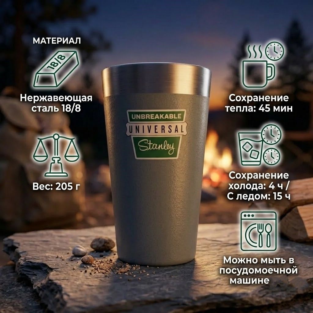 Пинта Beer Pint STANLEY MILESTONES STACKING, 473 ml,10-02282-351 (цвет 1960 Hammertone Silver) с доставкой по России | BreadyФото 1