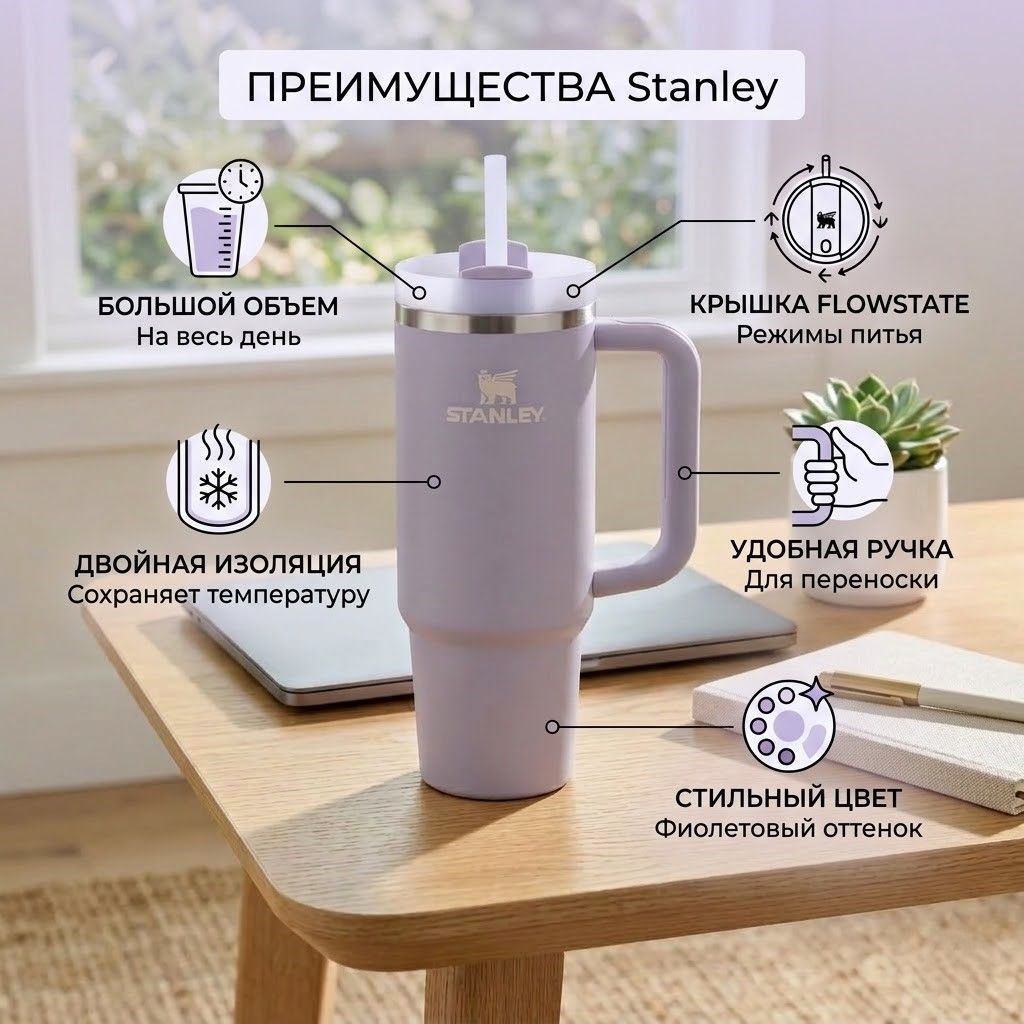 Термокружка STANLEY THE QUENCHER H2.0 FLOWSTATE TUMBLER 887 ml (фиолетовый), 10-11912-011 с доставкой по России | BreadyФото 1