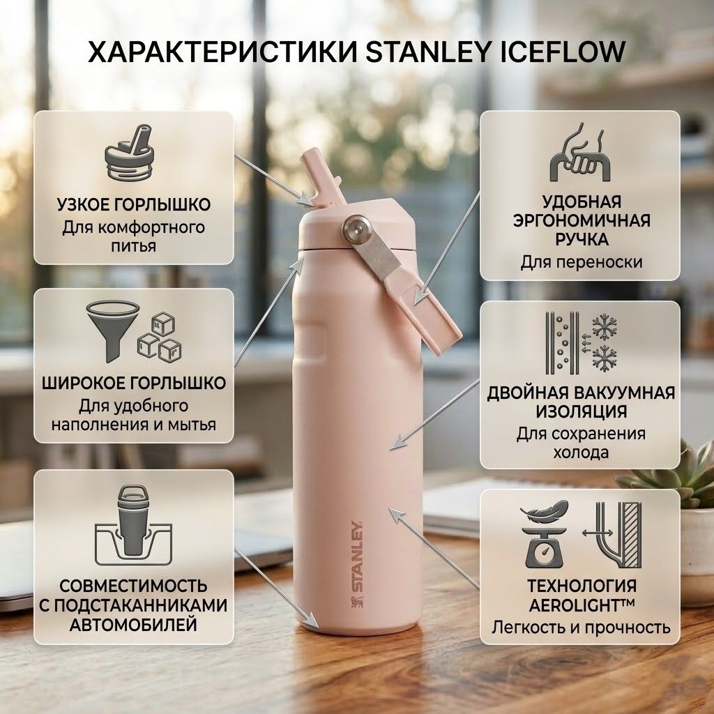 Термобутылка STANLEY GO Iceflow™ 473 ml (10-12579-012) rose quartz розовый кварц с доставкой по России | BreadyФото 1