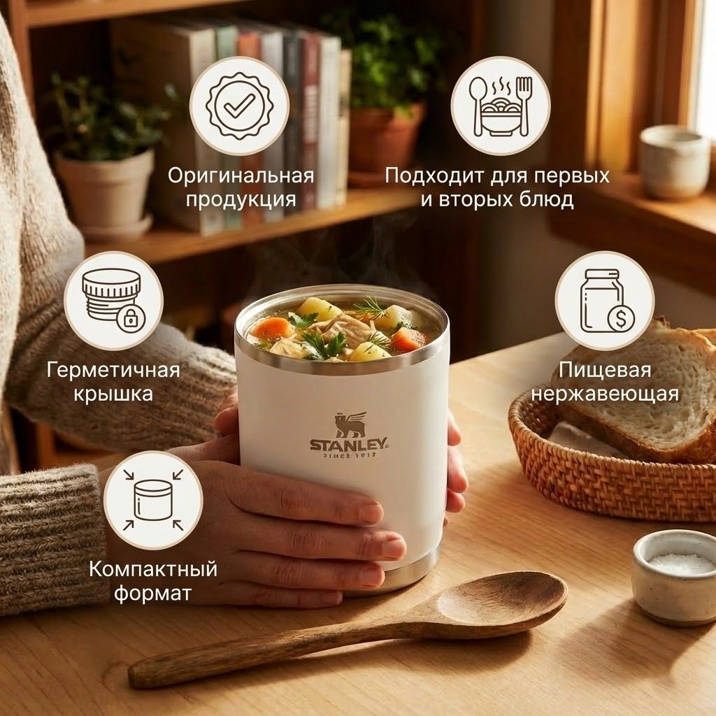 Термос для еды STANLEY ADVENTURE TO-GO FOOD JAR, белый,10-10836-013, 532 ml с доставкой по России | BreadyФото 1