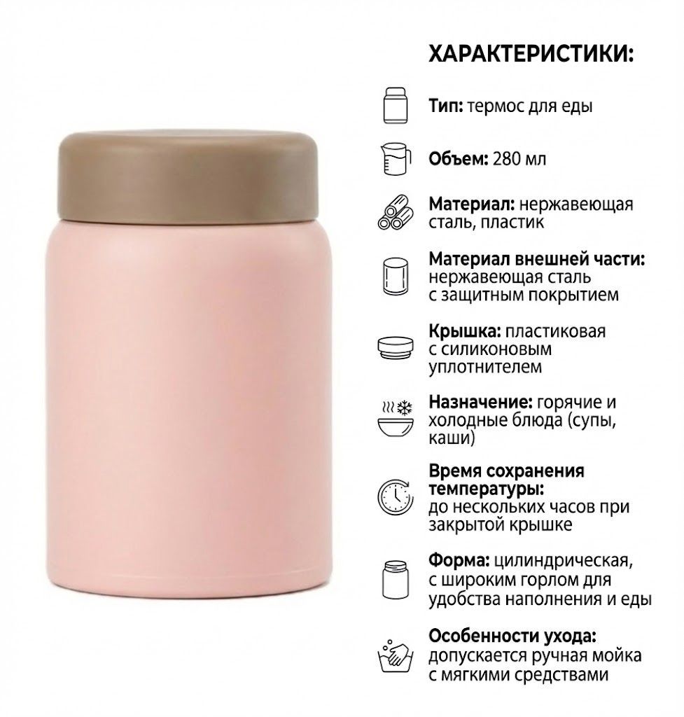Термос для еды Tyeso Vacuum Insulated Food Jar TS-8765A с доставкой по России | BreadyФото 1