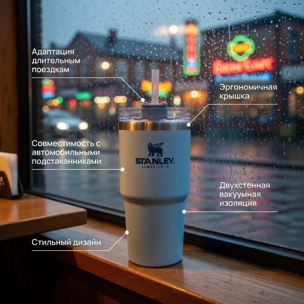 Термокружка STANLEY Adventure Quencher Travel Tumbler 10-08481-011 (голубая), 680mL с доставкой по России | BreadyФото 1