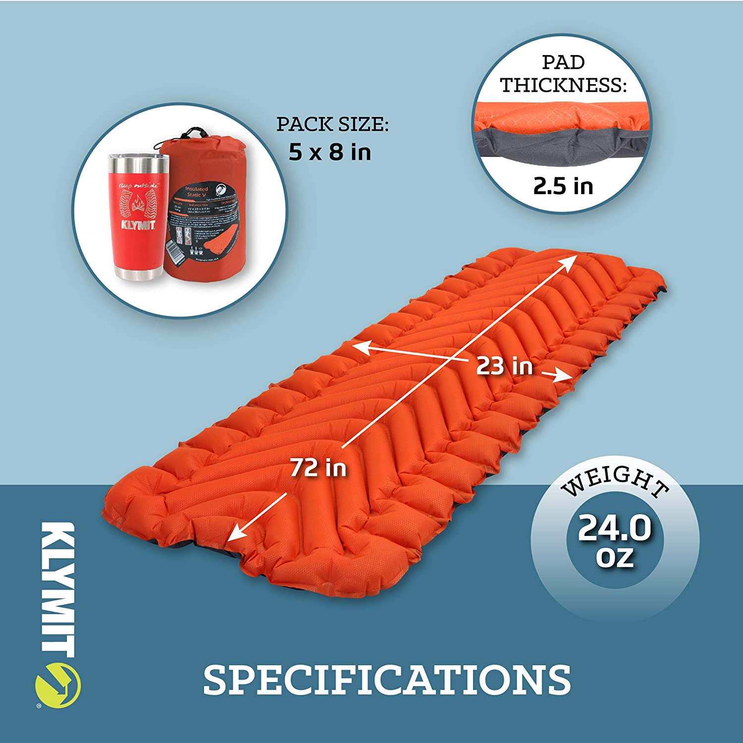 Надувной коврик KLYMIT Insulated Static V оранжевый с доставкой по России и в Казахстан | BreadyФото 0