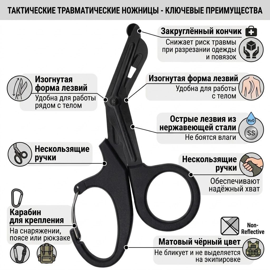 Тактические ножницы с карабином 19см чёрные с доставкой по России | BreadyФото 1