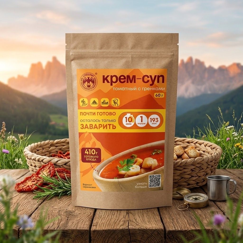 Крем-суп томатный с зеленой фасолью, гренками и мясом СПЕЦПИТ Крафт 60 гр. с доставкой по России | BreadyФото 5