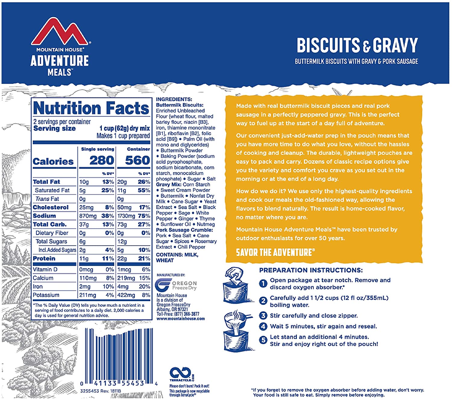 Печенье с подливкой Mountain House Маунтин Хаус BISCUITS & GRAVY 124 г с доставкой по России и в Казахстан | BreadyФото 3