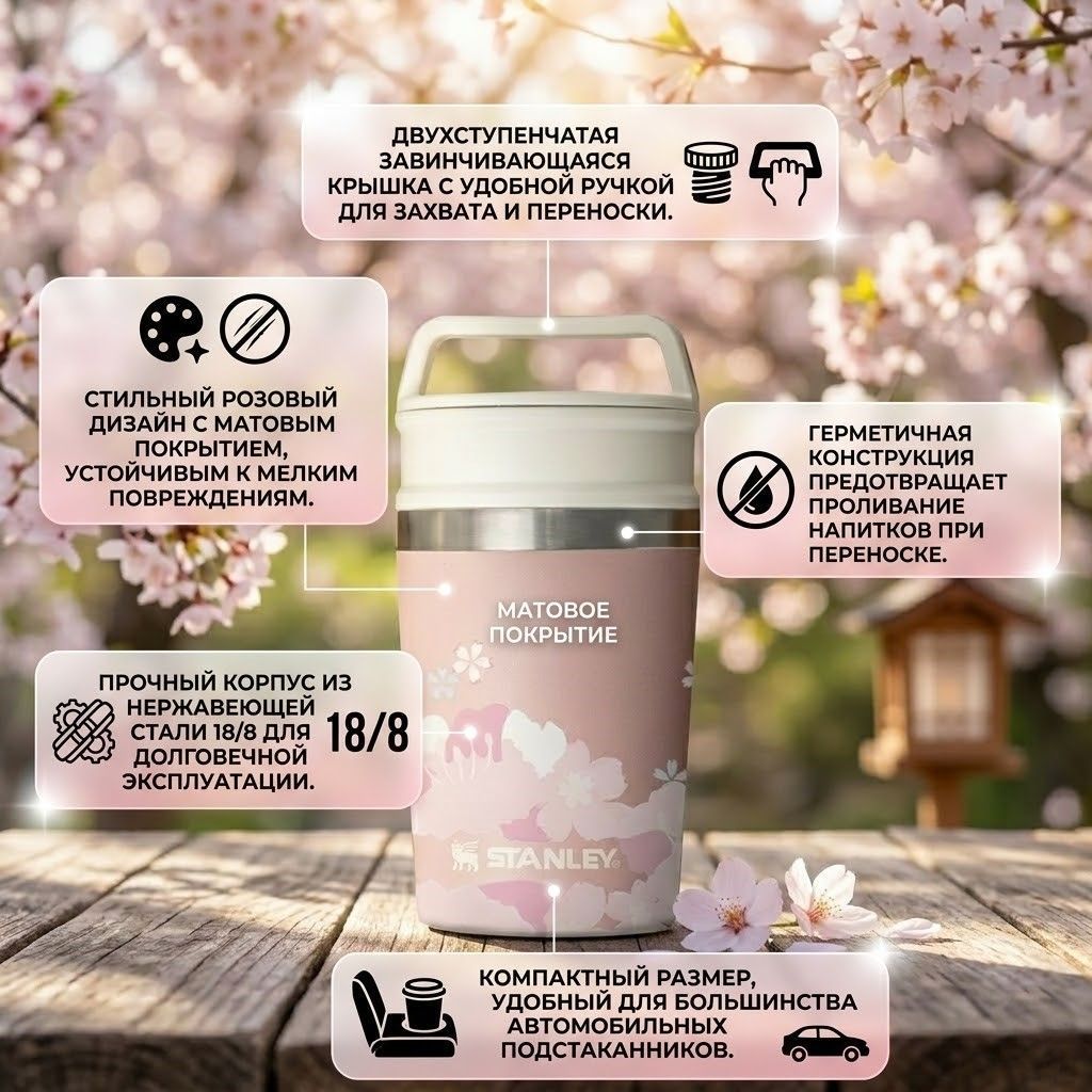 Термокружка Stanley Adventure Shortstack Travel Mug 235ml (розовая) 10-02887-088 с доставкой по России | BreadyФото 1