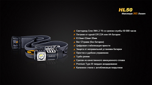 Налобный фонарь Fenix HL50 Cree XM-L2 (Т6) с доставкой по России и в Казахстан | BreadyФото 1