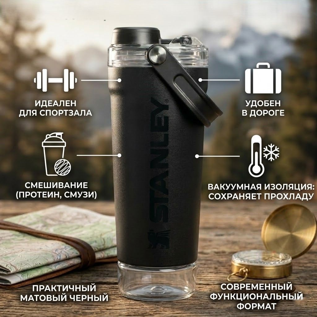 Термобутылка STANLEY The Activate Shaker Bottle 591 ml (10-13312-001) black 2.0 черный с доставкой по России | BreadyФото 1