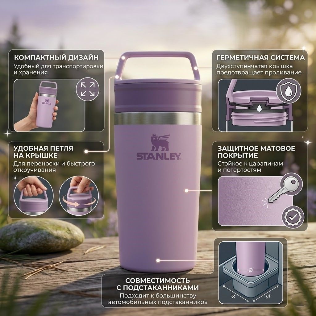 Термокружка Stanley Adventure Shortstack Travel Mug 354ml (фиолетовый) 10-13322-007 с доставкой по России | BreadyФото 1