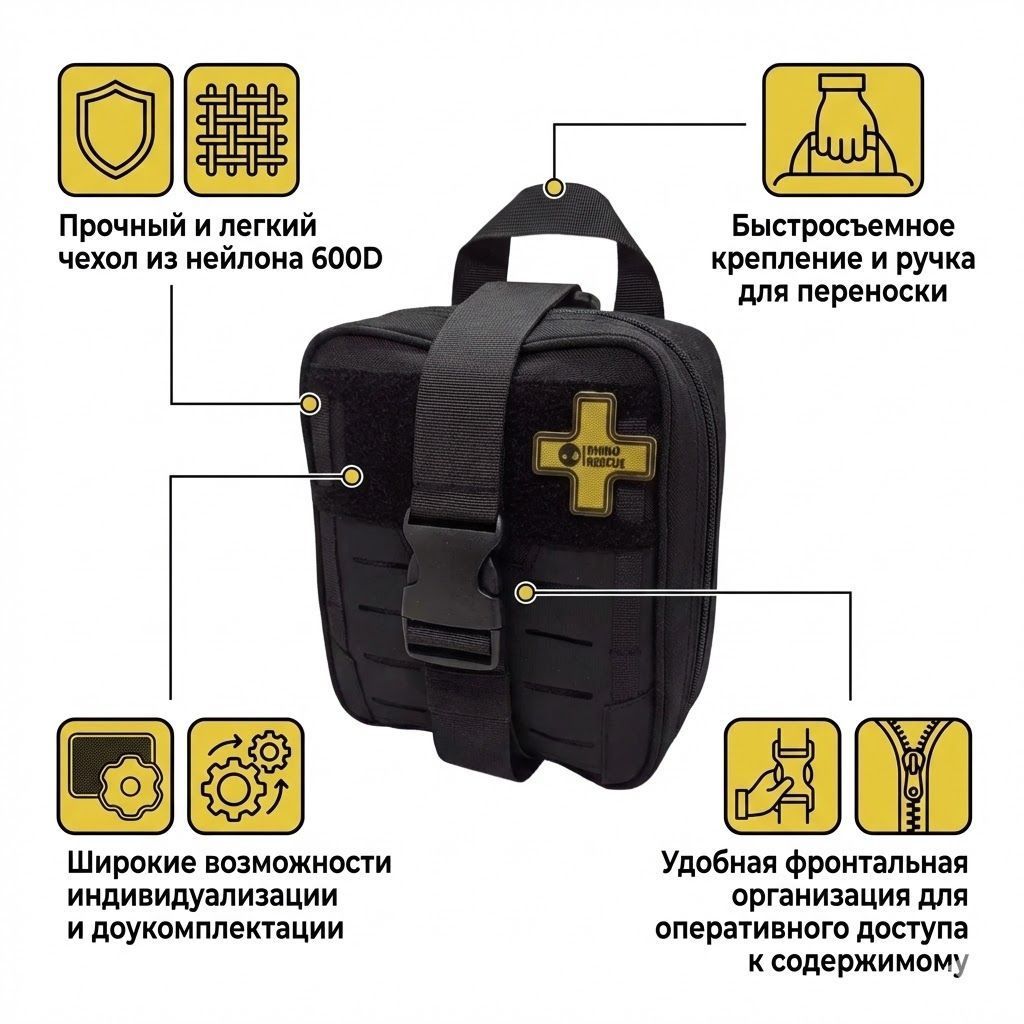 Тактическая аптечка RHINO RESCUE CMS IFAK HWMY0004 (Черная) с доставкой по России | BreadyФото 1