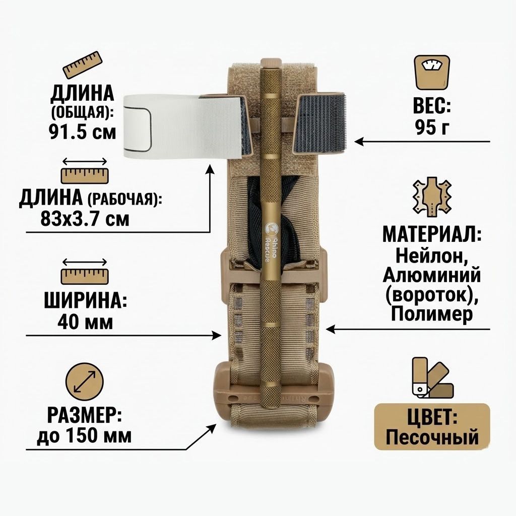 Турникет RHINO RESCUE Tourniquet Цвет песок (Металлический зажим) с доставкой по России | BreadyФото 1