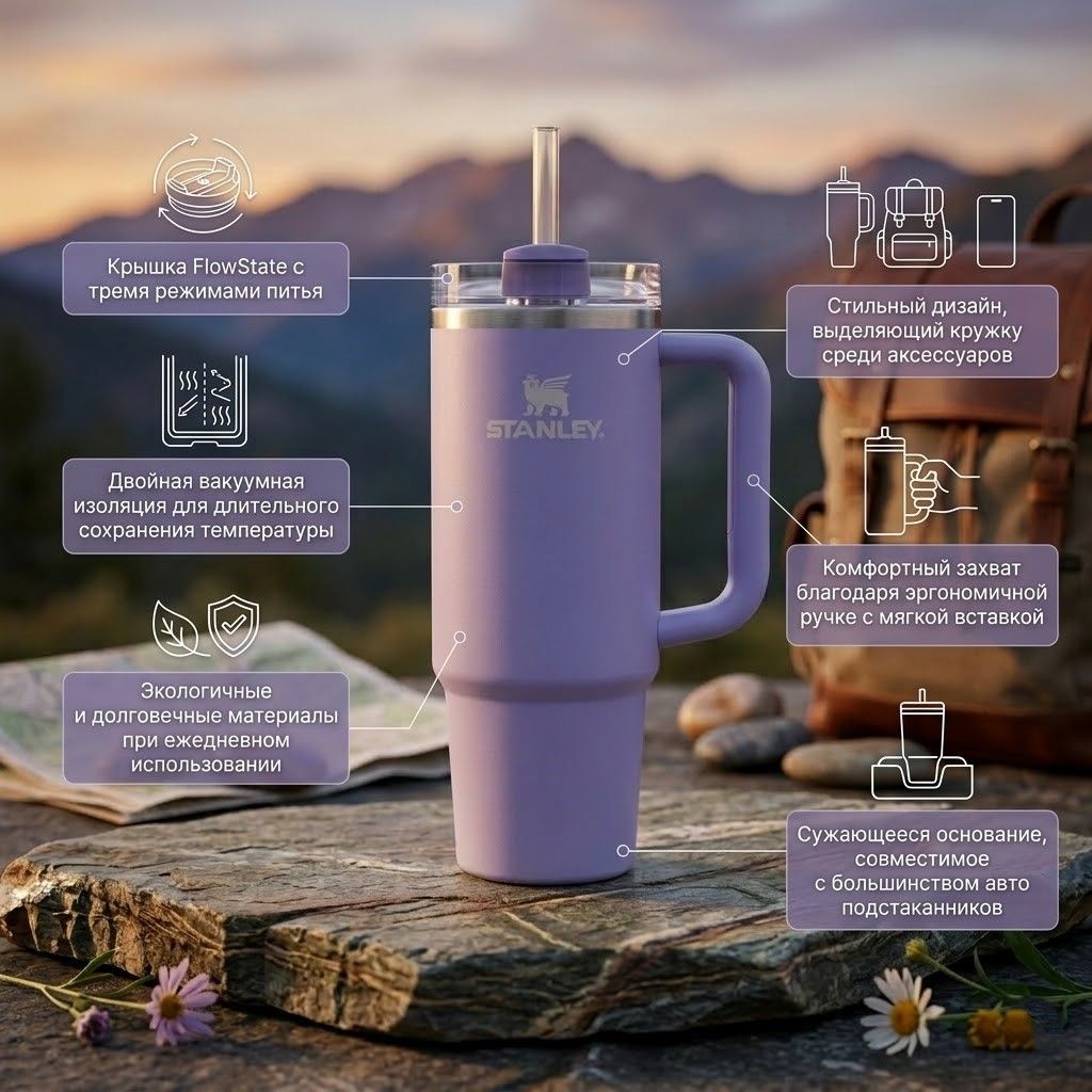 Термокружка STANLEY THE QUENCHER H2.0 FLOWSTATE TUMBLER 887 ml (гортензия hydrangea), 10-11912-152 с доставкой по России | BreadyФото 1