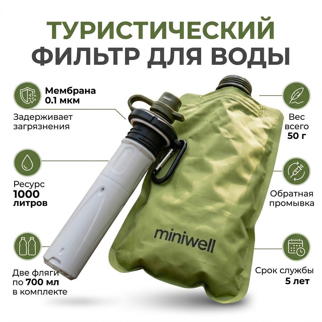 Фильтр туристический для воды Miniwell L620 с доставкой по России | BreadyФото 1