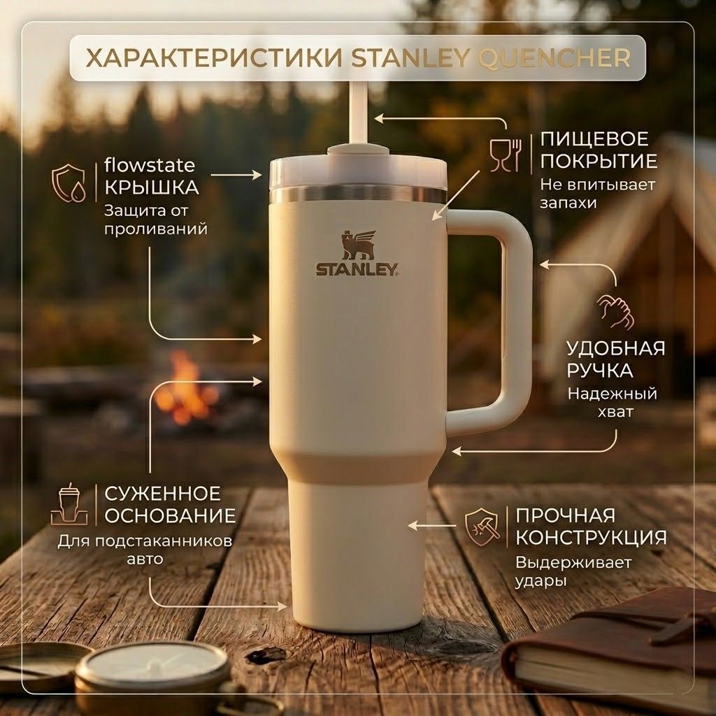 Термокружка STANLEY THE QUENCHER H2.0 FLOWSTATE TUMBLER (крем cream 2.0) 1,18L, 10-11913-088 с доставкой по России | BreadyФото 1