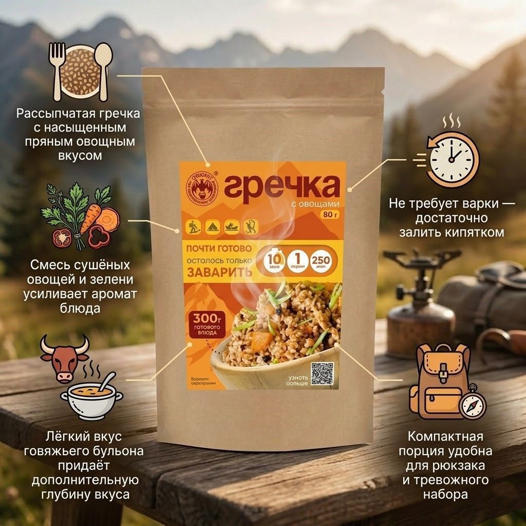 Гречка с овощами СПЕЦПИТ Крафт 80 гр. с доставкой по России | BreadyФото 1