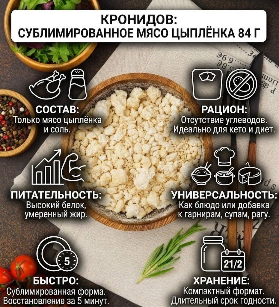 Сублимированное мясо курицы фаршевое 84 г с доставкой по России | BreadyФото 1