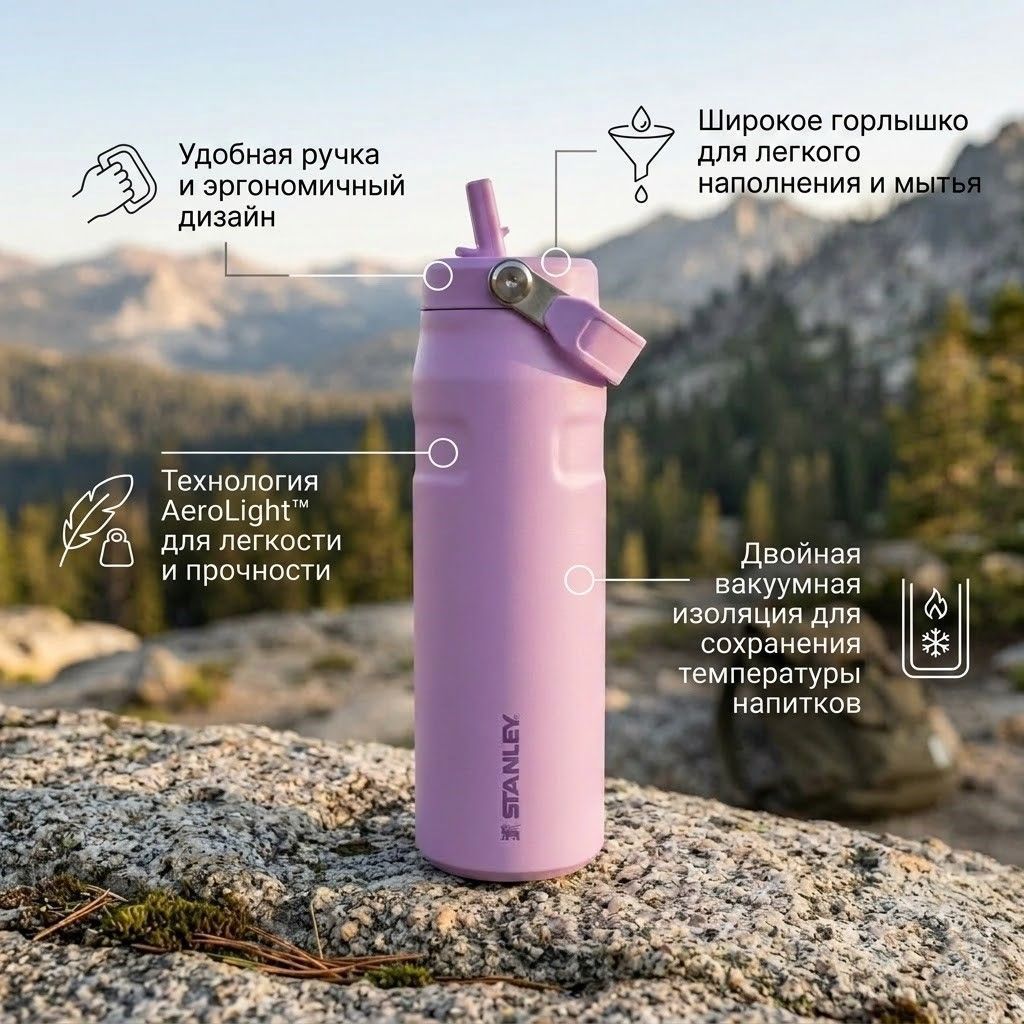 Термобутылка STANLEY The IceFlow™ Bottle 473 ml (10-12979-010) lilac лилия с доставкой по России | BreadyФото 1