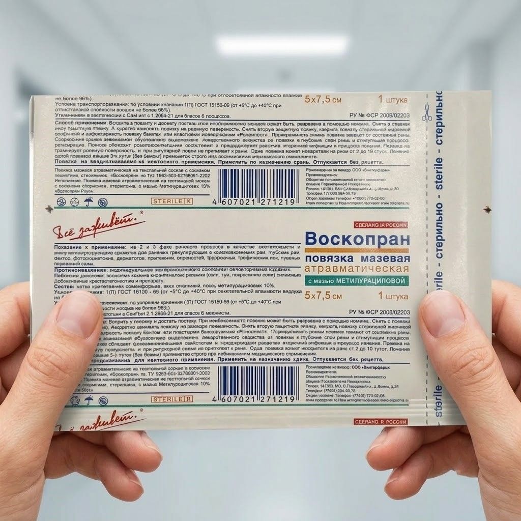 ВОСКОПРАН повязка с метилурациловой мазью 5х7,5 см (1 шт.) с доставкой по России | BreadyФото 4