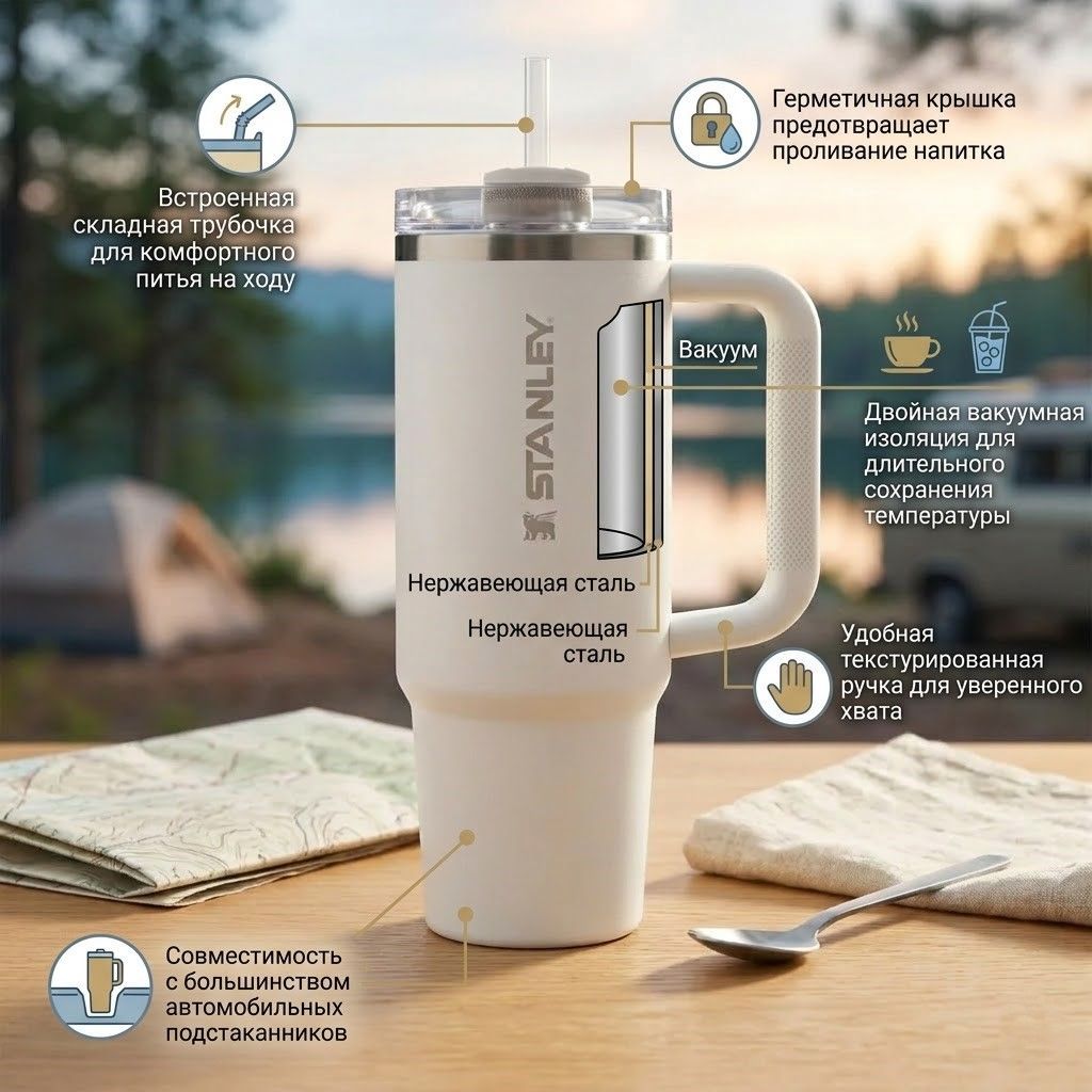 Термокружка STANLEY The Quencher ProTour Flip Straw Tumbler 887 ml (мороз frost), 10-12981-009 с доставкой по России | BreadyФото 1