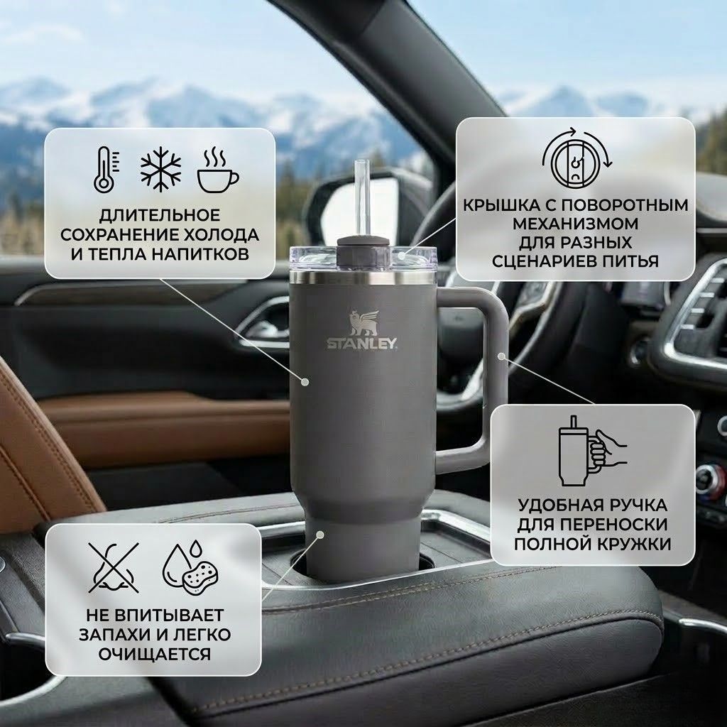 Термокружка STANLEY THE QUENCHER H2.0 FLOWSTATE TUMBLER, серый-камень 1,18L 10-11913-082 с доставкой по России | BreadyФото 1