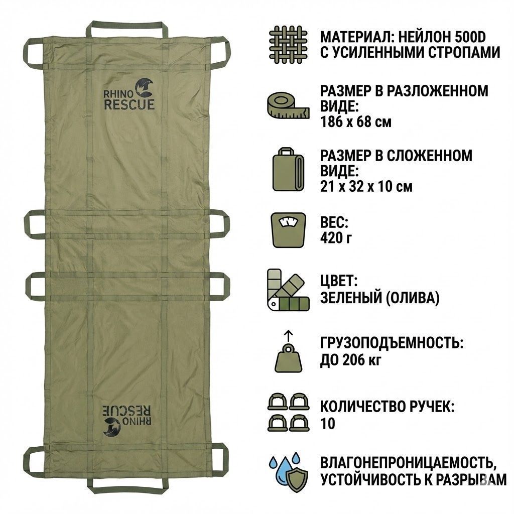 Многоразовые складные носилки Rhino Rescue MULTI-USE DISPOSABLE LITER DJRT0024(дисконт) с доставкой по России и в Казахстан | BreadyФото 1