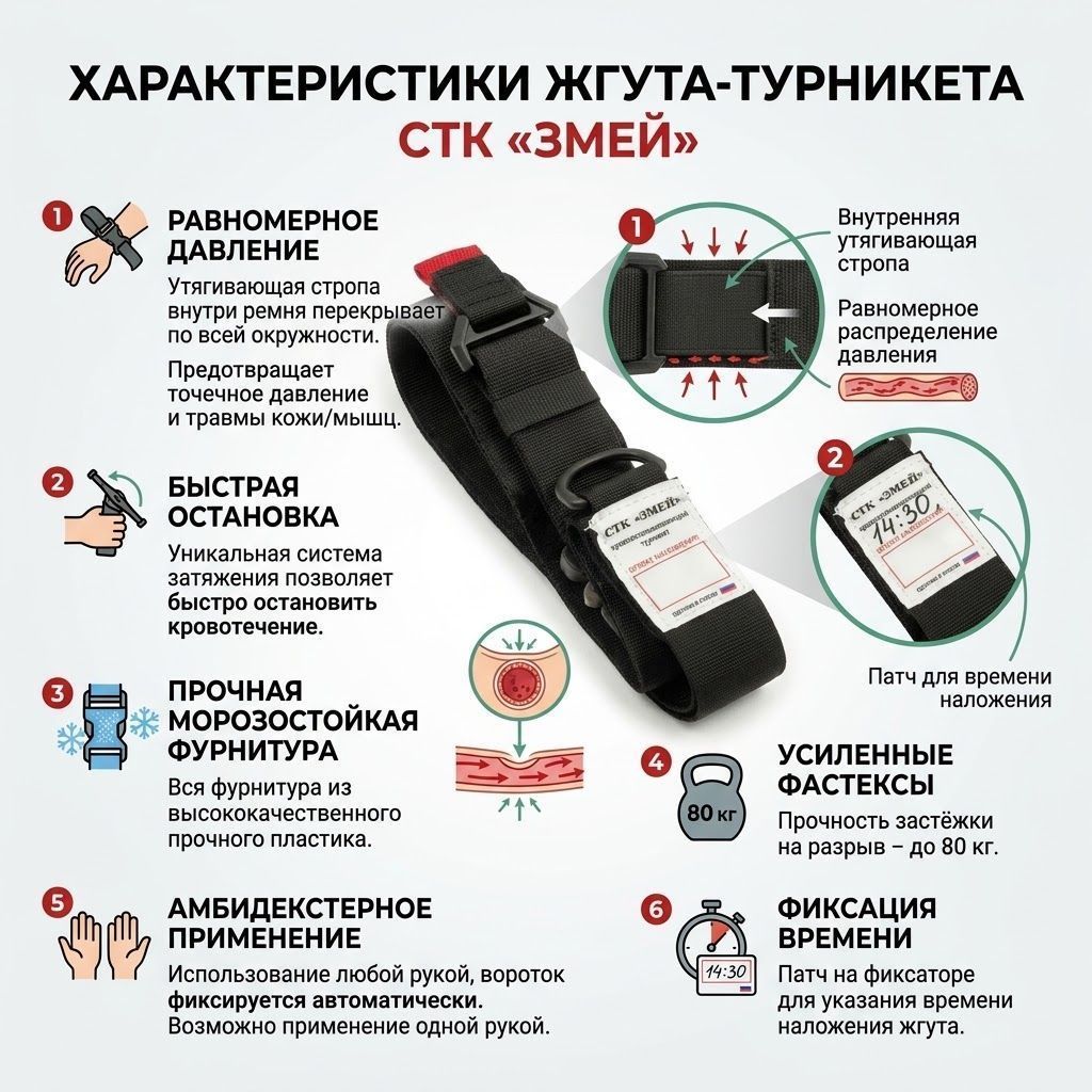 Жгут-турникет тактический СТК Змей-2 (застежка Фастекс) с доставкой по России | BreadyФото 1