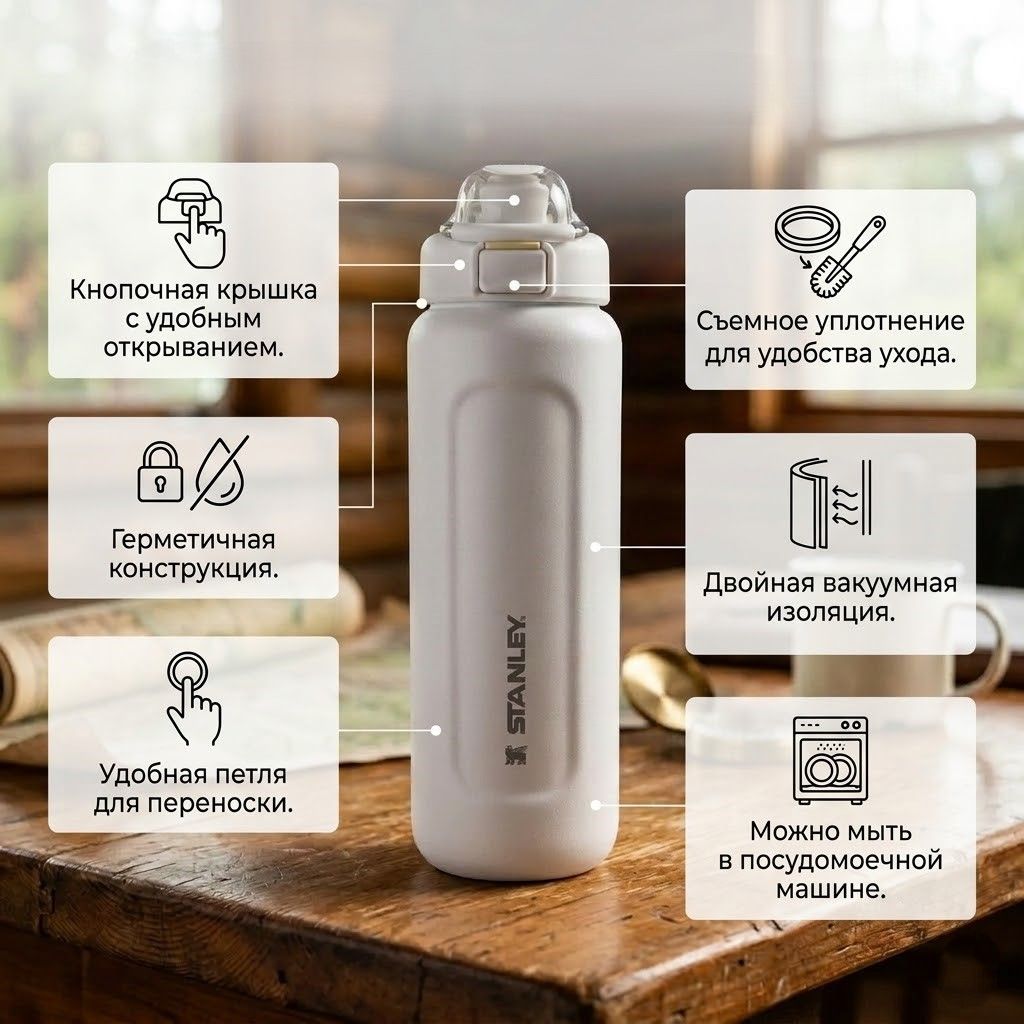 Термобутылка STANLEY The Wellspring Bottle 709 ml (10-13338) Hammertone Frost морозный с доставкой по России | BreadyФото 1