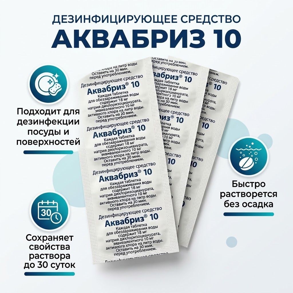 Таблетки дезинфицирующие для воды АКВАБРИЗ 10,0 мг №10 с доставкой по России | BreadyФото 1