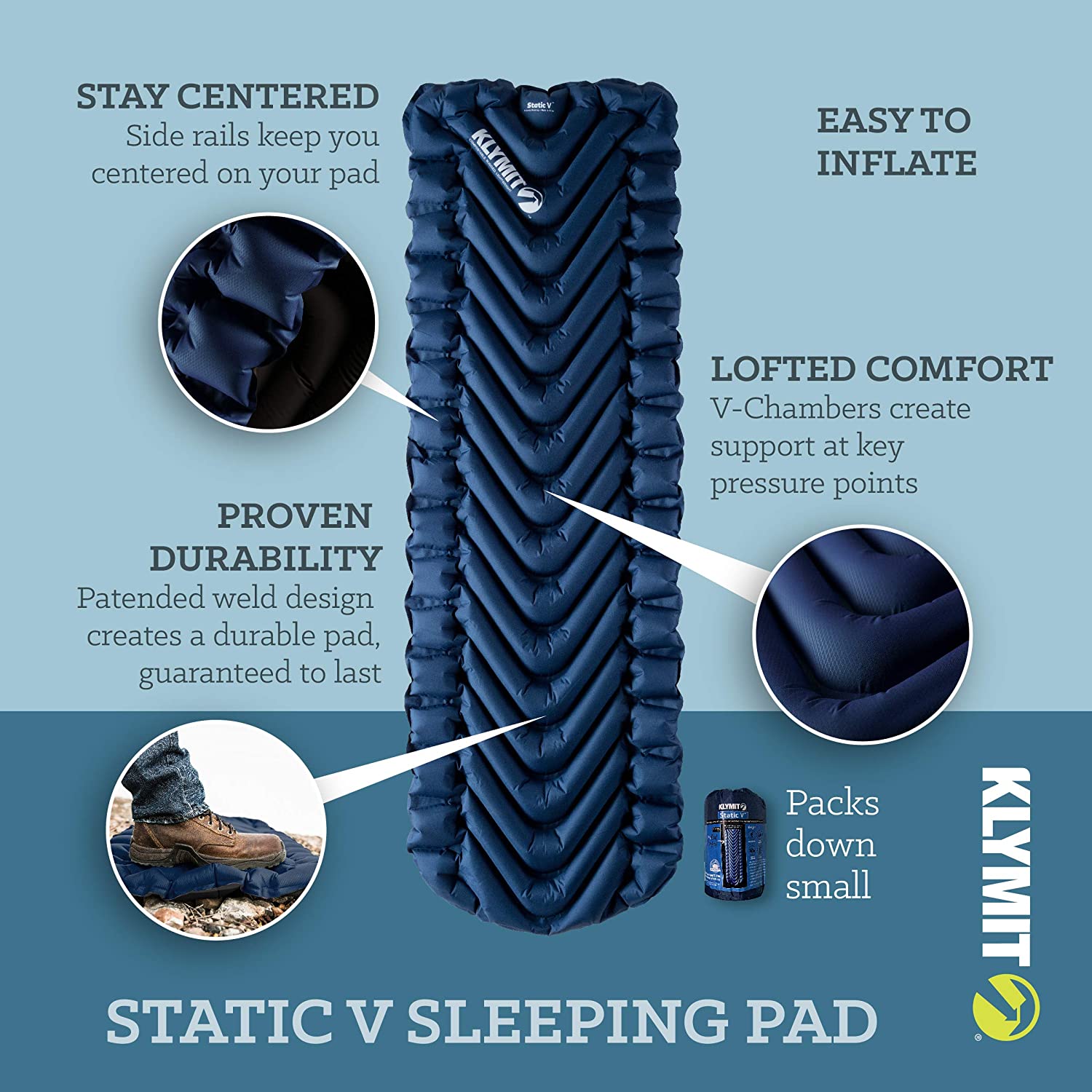 Надувной коврик KLYMIT Static V синий с доставкой по России и в Казахстан | BreadyФото 0