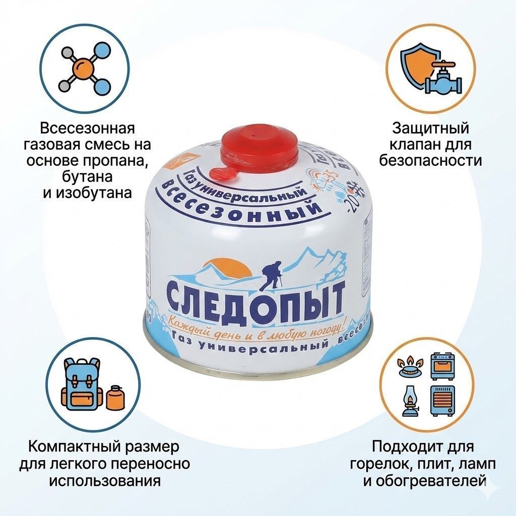 Баллон газовый "СЛЕДОПЫТ" 230 г резьбовой, всесезонный с доставкой по России | BreadyФото 1