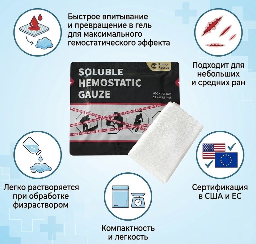 Кровоостанавливающий бинт Rhino Rescue Soluble Hemostatic Gauze PZFL0011 с доставкой по России | BreadyФото 1
