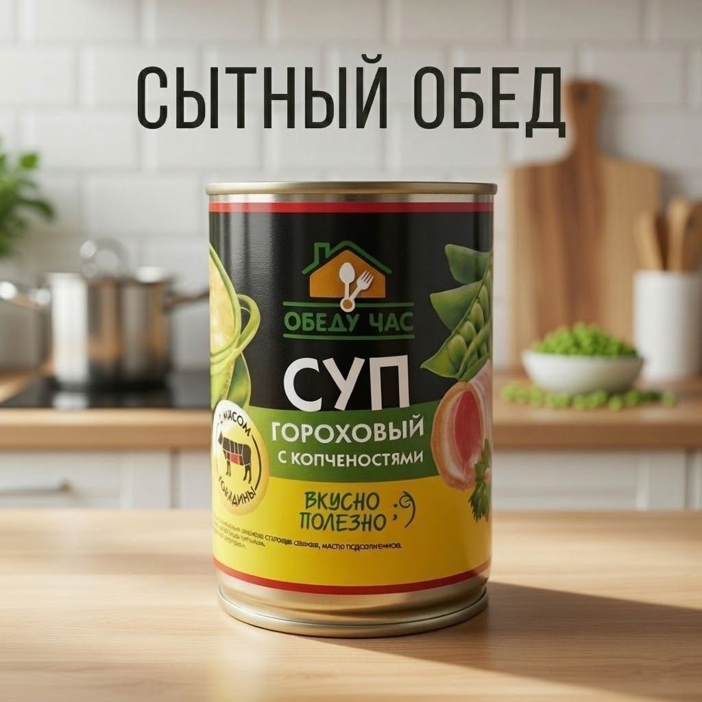 Суп гороховый с копченостями, ж/б 9, 360 г (Обеду час) с доставкой по России | BreadyФото 5