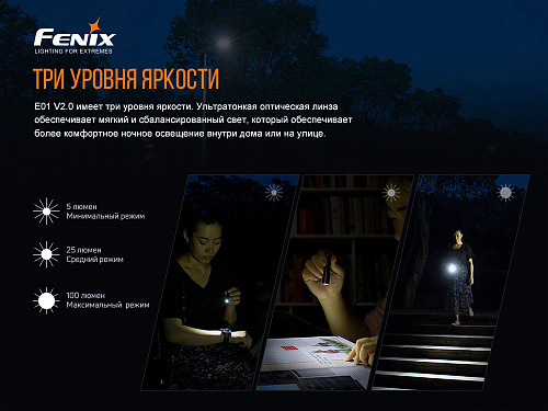 Фонарь Fenix E01 V2.0, черный с доставкой по России и в Казахстан | BreadyФото 3