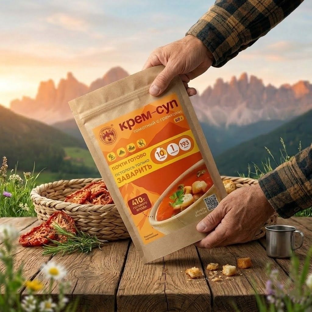 Крем-суп томатный с зеленой фасолью, гренками и мясом СПЕЦПИТ Крафт 60 гр. с доставкой по России | BreadyФото 2