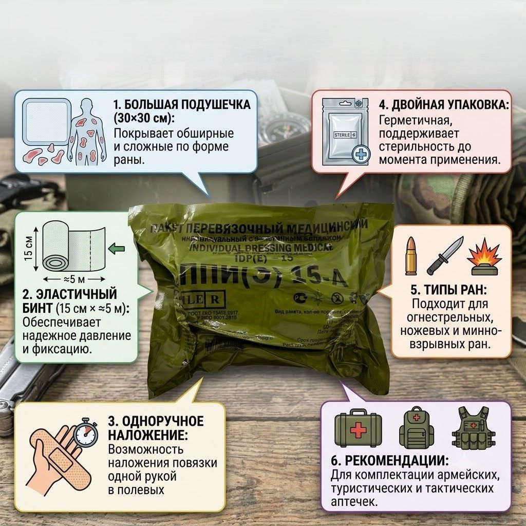 Бандаж (Пакет перевязочный индивидуальный) ППИ-Э-15 абдоминальный, АППОЛО с доставкой по России | BreadyФото 1