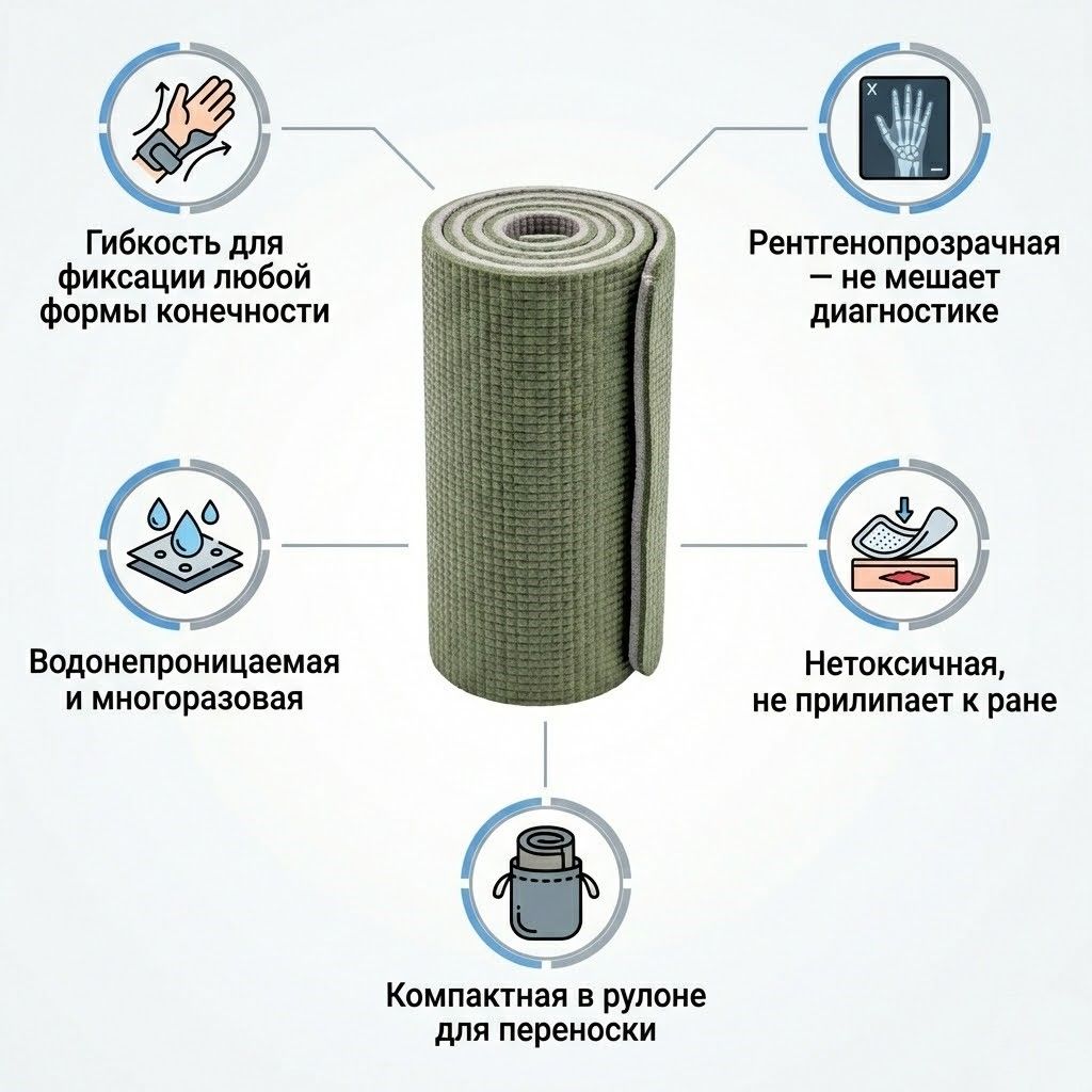 Шина иммобилизационная 15х92 (в рулоне) (зеленая/серая) с доставкой по России | BreadyФото 1